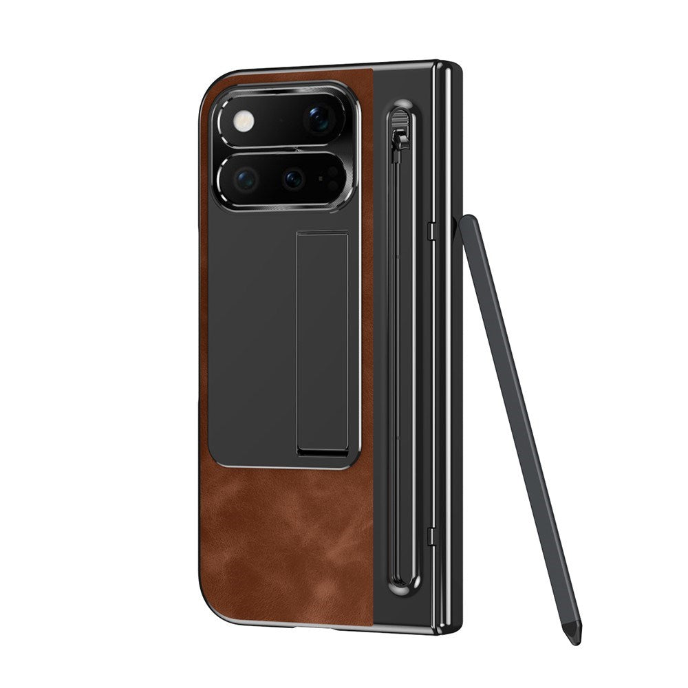 Google Pixel 11 Pro Fold EIDERWOOD Kunstskinndeksel med Herdet Glass – Brun / Svart