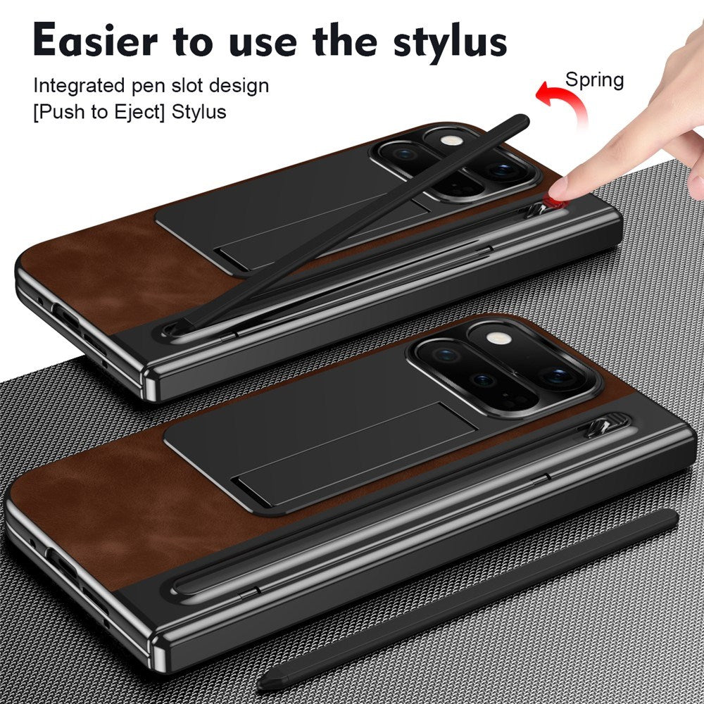 Google Pixel 11 Pro Fold EIDERWOOD Kunstskinndeksel med Herdet Glass – Brun / Svart