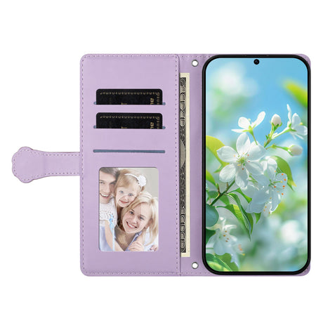 iPhone 16 Pro Flippdeksel med 3D-Katteører - Kortholder & Stativfunksjon - Lilla