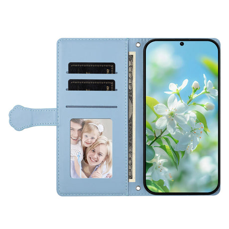 iPhone 16 Flippdeksel med 3D-Katteører - Kortholder & Stativfunksjon - Blå