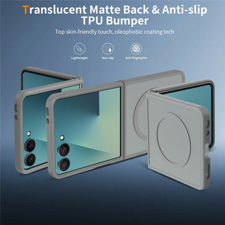 Samsung Galaxy Z Flip8 Matt Fleksibelt Plast Deksel - MagSafe Kompatibel - Grå