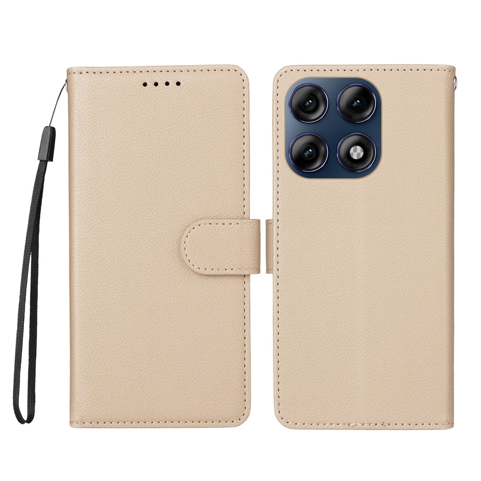 Motorola Edge 70 Pro EIDERWOOD Kunstskinn Flip Deksel m. Stropp - Beige
