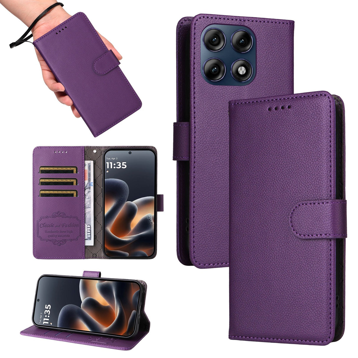 Motorola Edge 70 Pro EIDERWOOD Kunstskinn Flip Deksel m. Stropp - Lilla