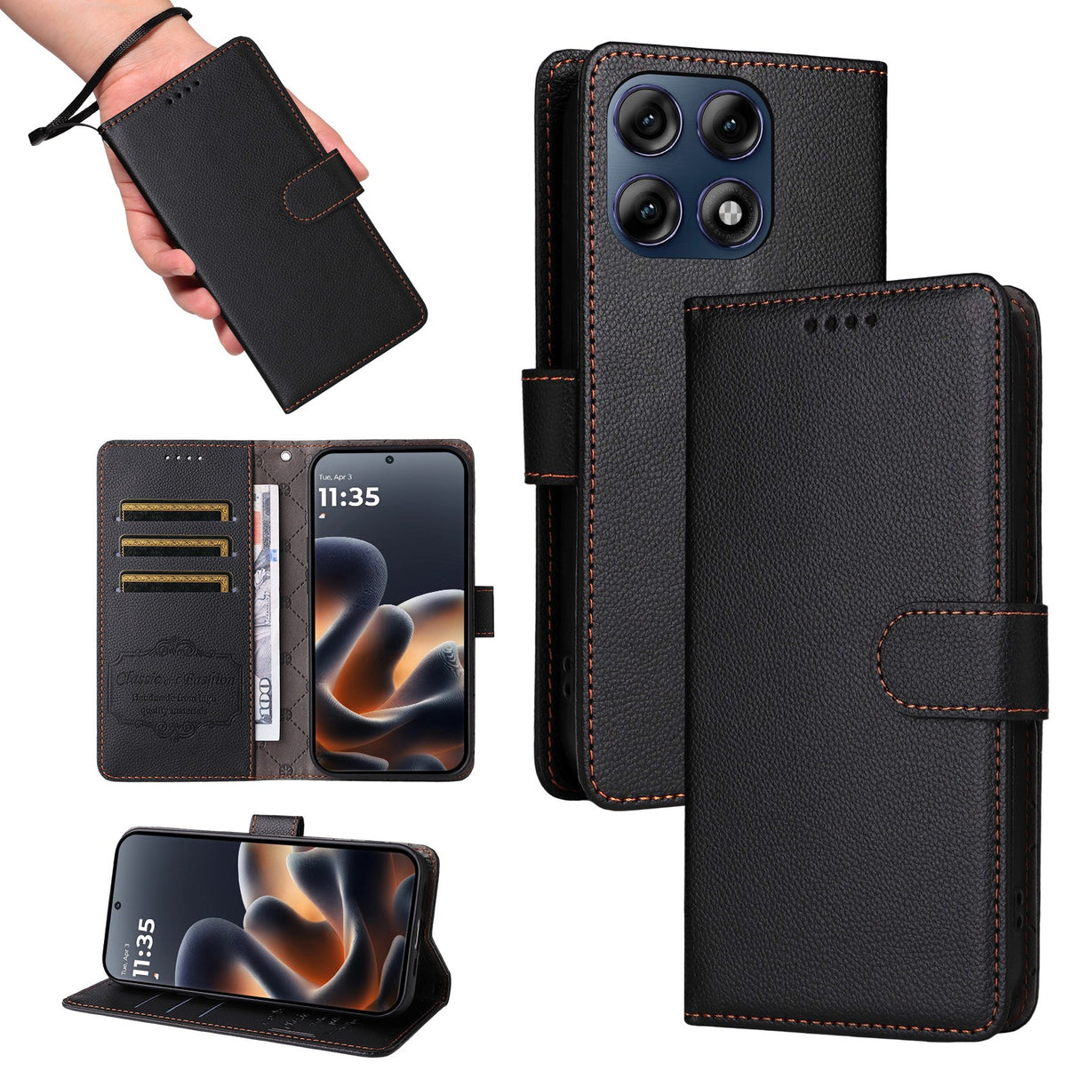 Motorola Edge 70 Pro EIDERWOOD Kunstskinn Flip Deksel m. Stropp - Svart
