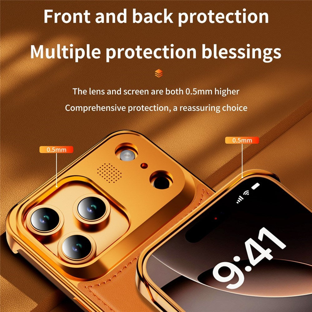 iPhone 17 Pro EIDERWOOD Stilig Metalldeksel med Kunstskinn – Sølv / Svart