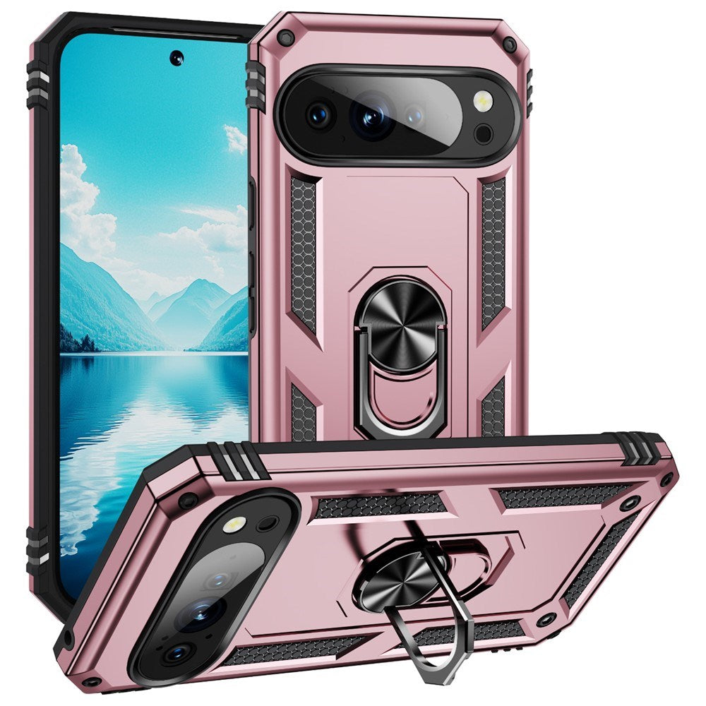 Google Pixel 11 / 11 Pro EIDERWOOD Håndverkerdeksel med 360 Graders Roterbar Støtte - Rose Gold