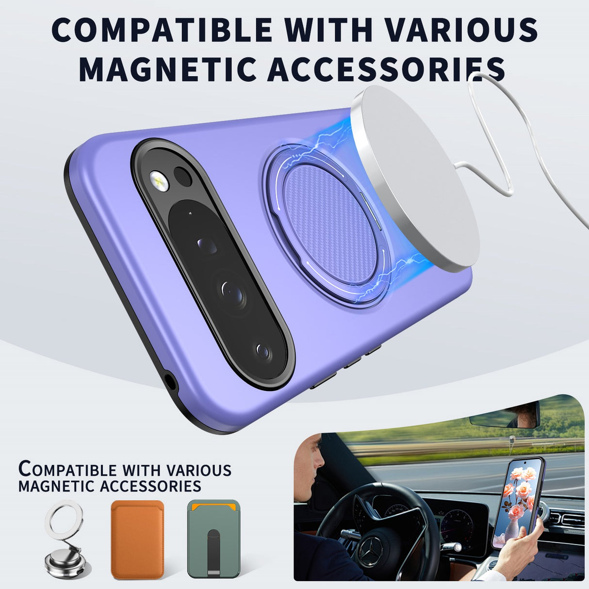 Google Pixel 11 / 11 Pro EIDERWOOD Hybrid Plast Deksel med Roterende Kickstand - MagSafe Kompatibel - Lilla