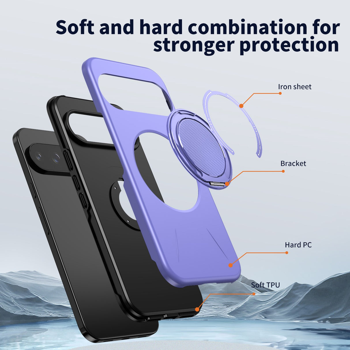 Google Pixel 11 / 11 Pro EIDERWOOD Hybrid Plast Deksel med Roterende Kickstand - MagSafe Kompatibel - Lilla