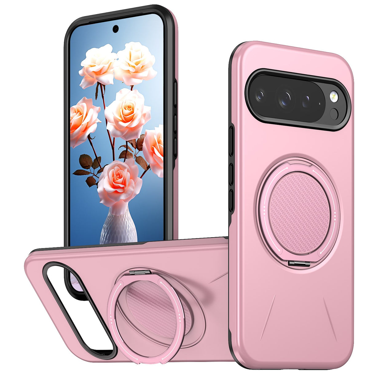 Google Pixel 11 / 11 Pro EIDERWOOD Hybrid Plast Deksel med Roterende Kickstand - MagSafe Kompatibel - Rosa