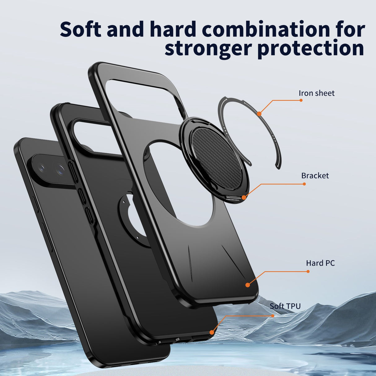 Google Pixel 11 / 11 Pro EIDERWOOD Hybrid Plast Deksel med Roterende Kickstand - MagSafe Kompatibel - Svart