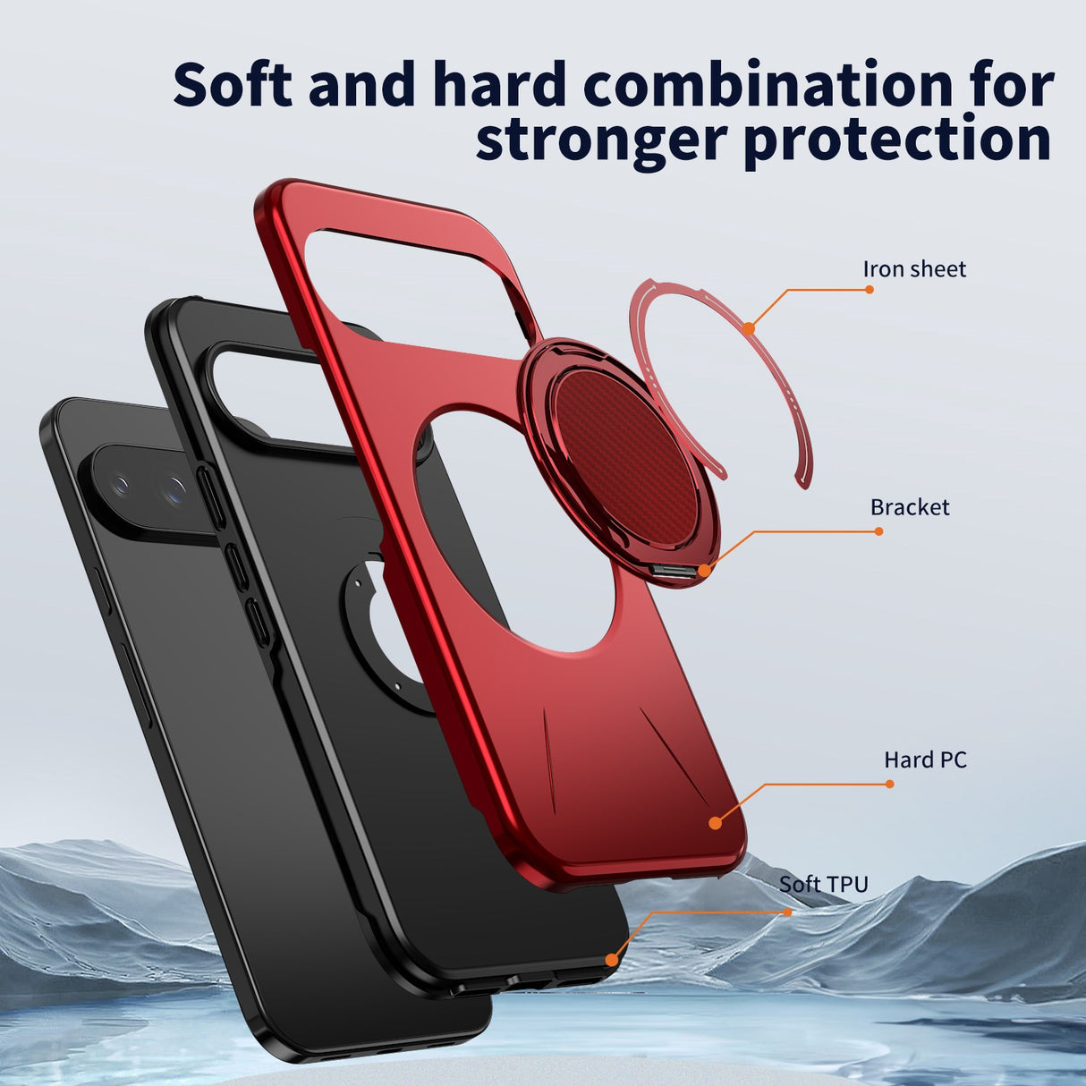 Google Pixel 11 / 11 Pro EIDERWOOD Hybrid Plast Deksel med Roterende Kickstand - MagSafe Kompatibel - Rød