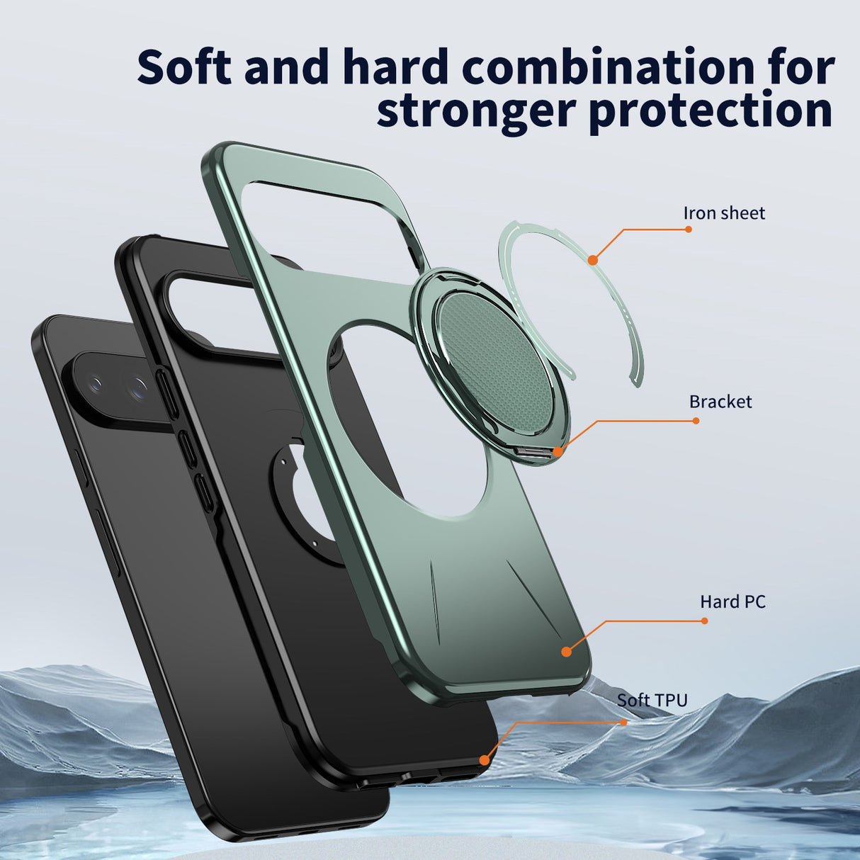 Google Pixel 11 / 11 Pro EIDERWOOD Hybrid Plast Deksel med Roterende Kickstand - MagSafe Kompatibel - Grønn