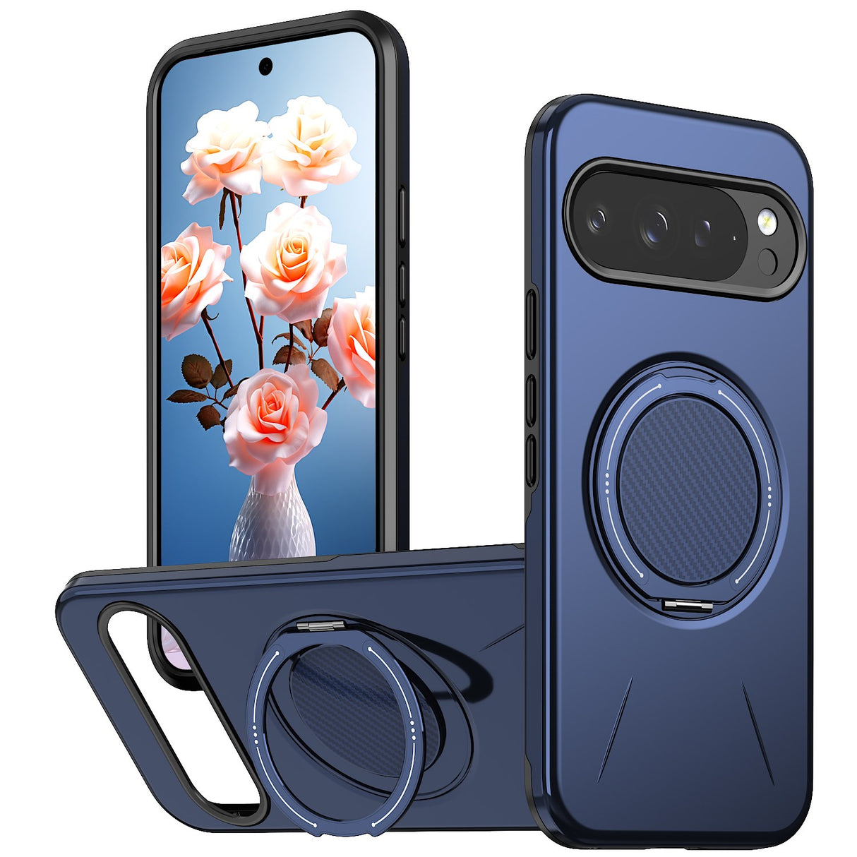 Google Pixel 11 / 11 Pro EIDERWOOD Hybrid Plast Deksel med Roterende Kickstand - MagSafe Kompatibel - Blå
