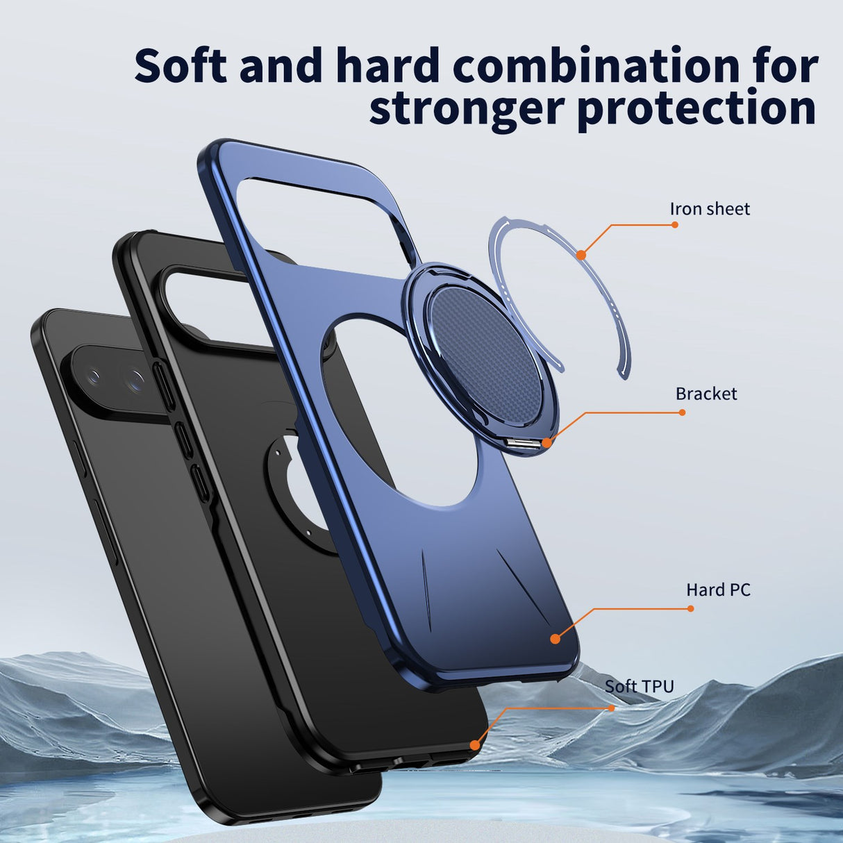 Google Pixel 11 / 11 Pro EIDERWOOD Hybrid Plast Deksel med Roterende Kickstand - MagSafe Kompatibel - Blå