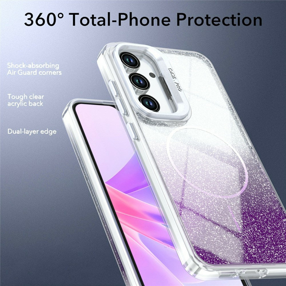 Samsung Galaxy S26 FE EIDERWOOD Hybrid Deksel med Glitter & Kamerastativ - Gjennomsiktig / Lilla