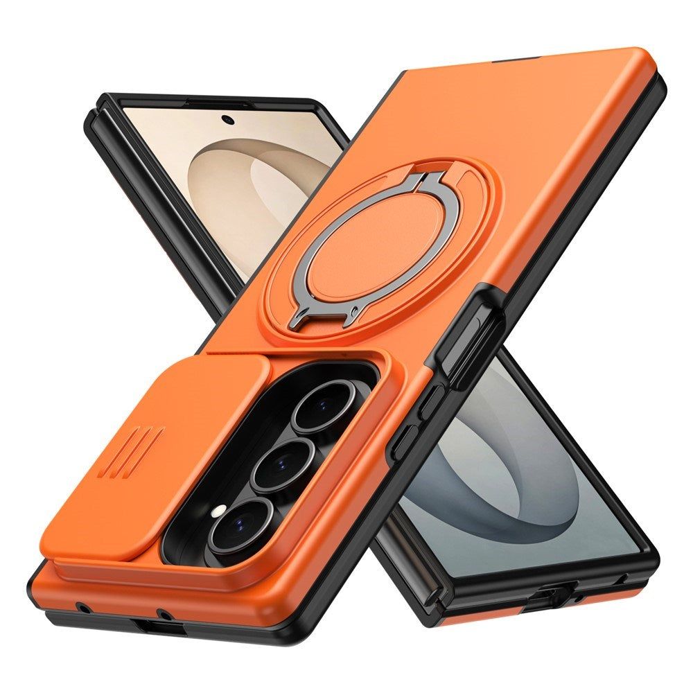 Samsung Galaxy Z Fold8 Ultra / Fold7 EIDERWOOD Hybrid Deksel med 360° Roterbart Stativ & Kamerabeskyttelse - MagSafe Kompatibel - Oransje