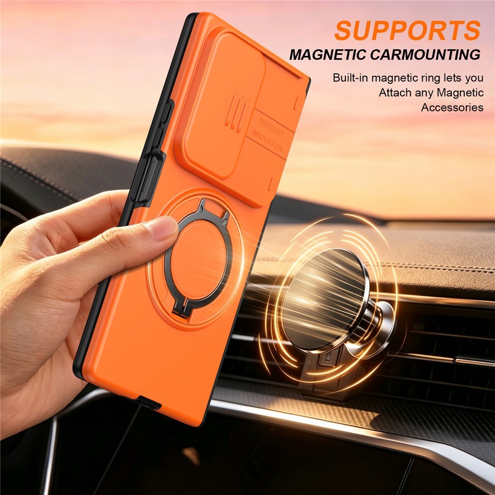 Samsung Galaxy Z Fold8 Ultra / Fold7 EIDERWOOD Hybrid Deksel med 360° Roterbart Stativ & Kamerabeskyttelse - MagSafe Kompatibel - Oransje