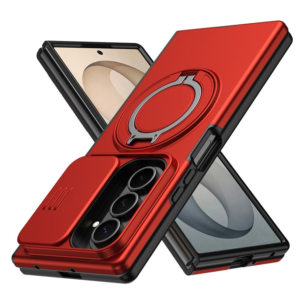 Samsung Galaxy Z Fold8 Ultra / Fold7 EIDERWOOD Hybrid Deksel med 360° Roterbart Stativ & Kamerabeskyttelse - MagSafe Kompatibel - Rød