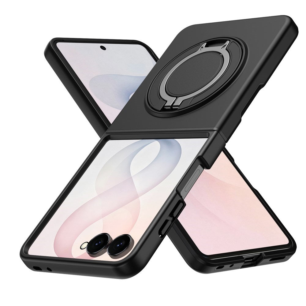 Samsung Galaxy Z Flip8 EIDERWOOD Hybrid Deksel med 360° Roterbart Stativ - Svart