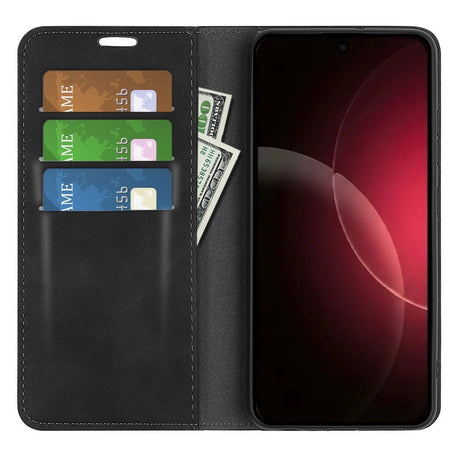 Xiaomi 18 Pro Max EIDERWOOD Flip Deksel i Kunstskinn med Lommebok og Stativfunksjon - Svart