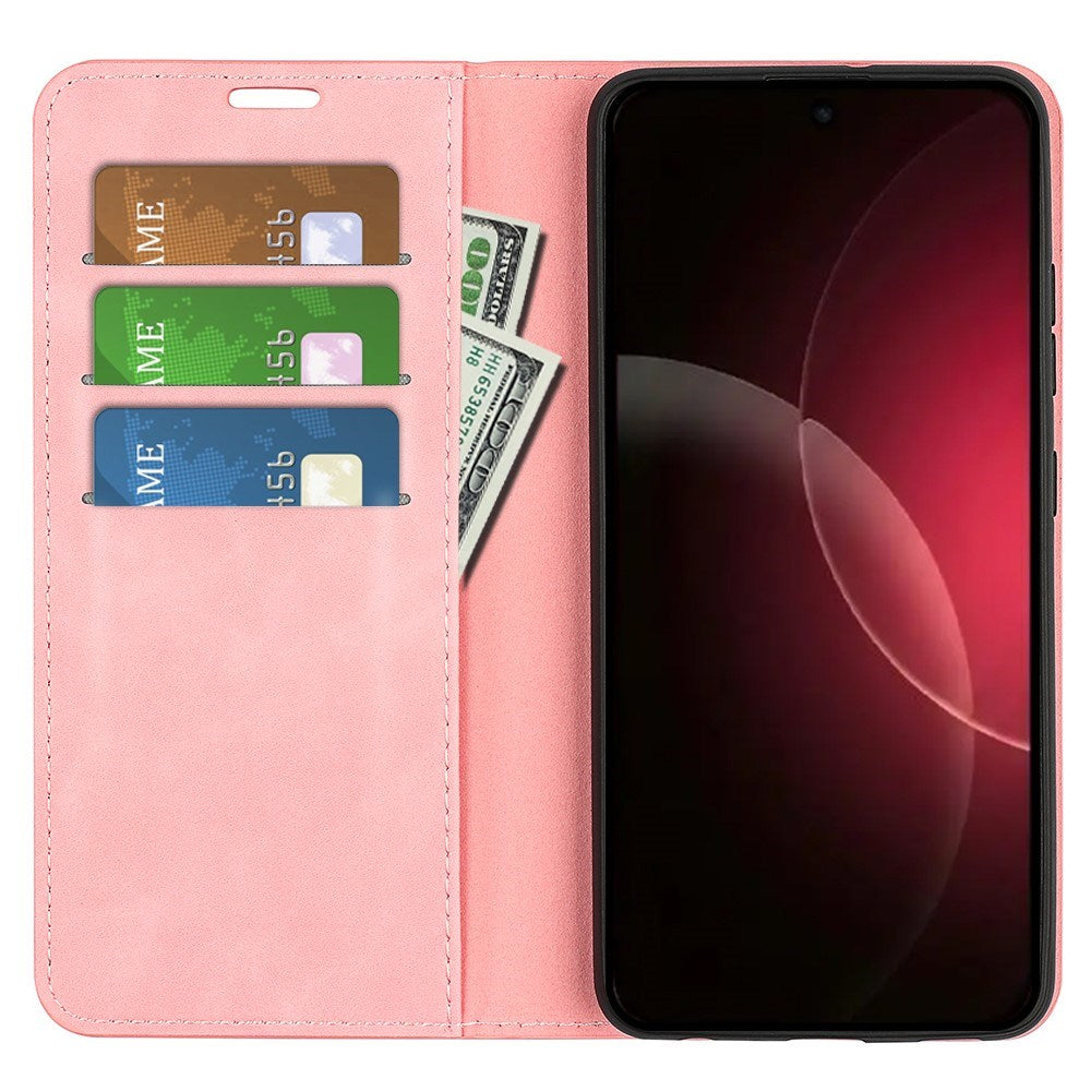 Xiaomi 18 Pro EIDERWOOD Flip Deksel i Kunstskinn med Lommebok og Stativfunksjon - Rosa