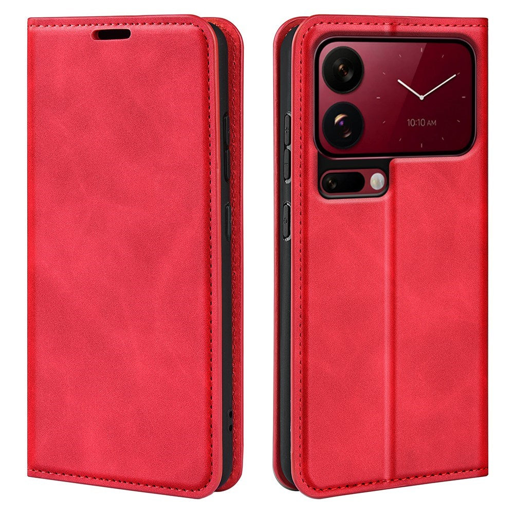 Xiaomi 18 Pro EIDERWOOD Flip Deksel i Kunstskinn med Lommebok og Stativfunksjon - Rød