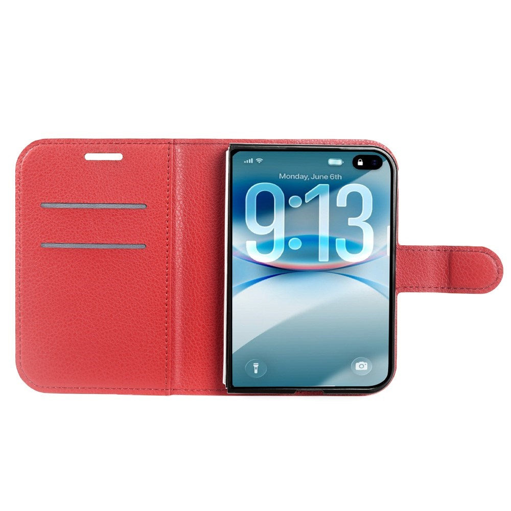 iPhone Fold EIDERWOOD Kunstskinn Flip Deksel m. Kortholder & Ståfunksjon - Rød