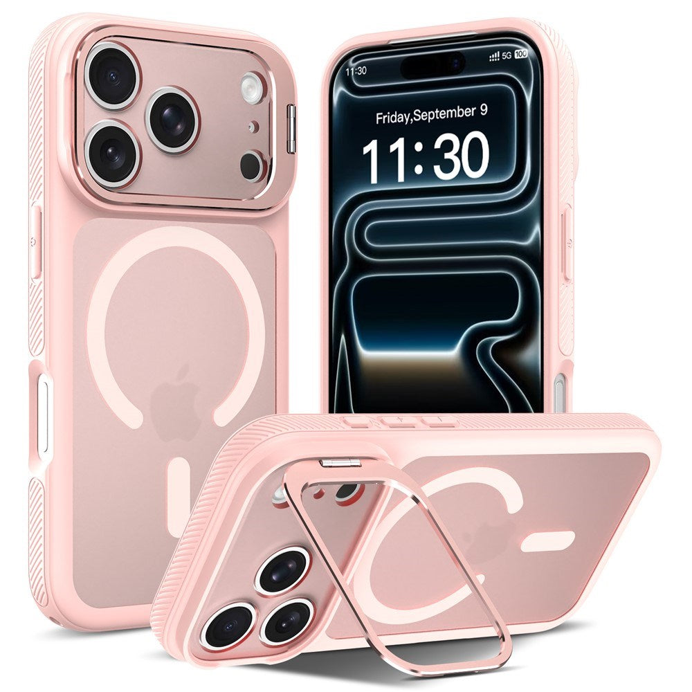 iPhone 18 Pro Max / 17 Pro Max Hybrid Plast Deksel m. Støtabsorberende Kanter & Kickstand - MagSafe Kompatibel - Rosa