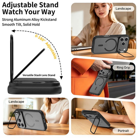 iPhone 18 Pro / 17 Pro Hybrid Plast Deksel m. Støtabsorberende Kanter & Kickstand - MagSafe Kompatibel - Svart