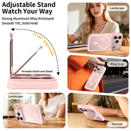 iPhone 18 Pro / 17 Pro Hybrid Plast Deksel m. Støtabsorberende Kanter & Kickstand - MagSafe Kompatibel - Rosa
