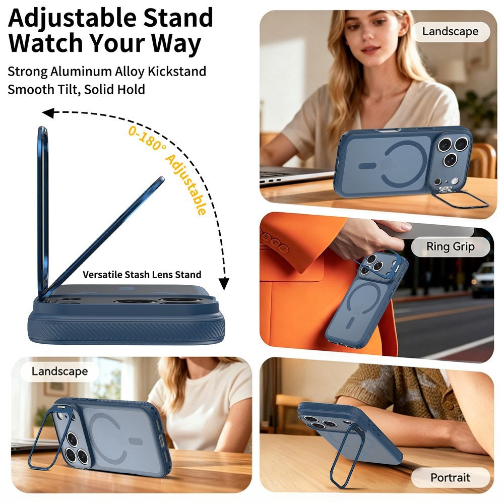 iPhone 18 Pro / 17 Pro Hybrid Plast Deksel m. Støtabsorberende Kanter & Kickstand - MagSafe Kompatibel - Blå