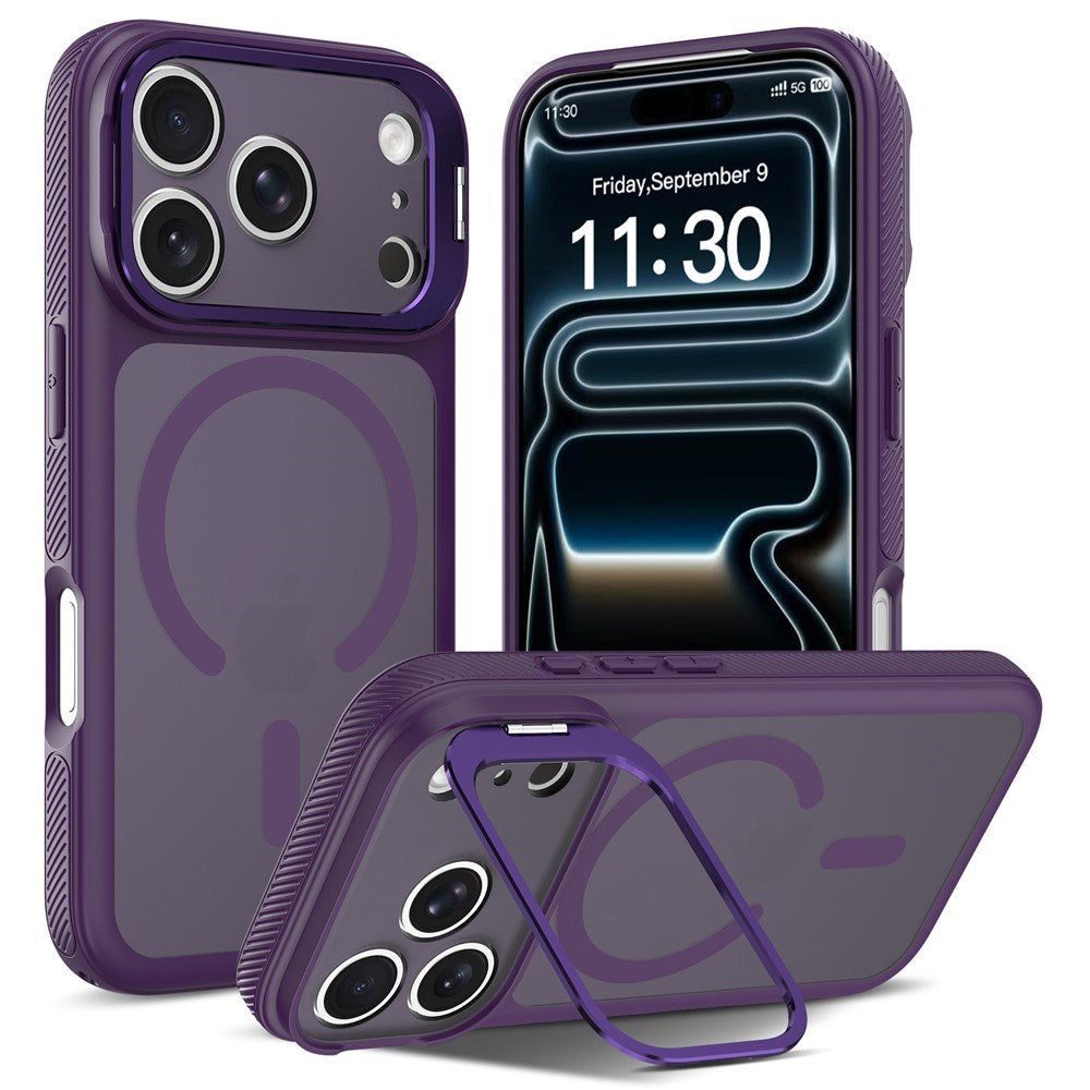 iPhone 18 Pro / 17 Pro Hybrid Plast Deksel m. Støtabsorberende Kanter & Kickstand - MagSafe Kompatibel - Lilla