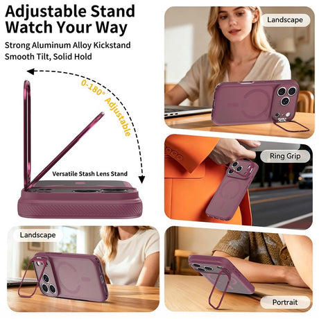 iPhone 18 Pro / 17 Pro Hybrid Plast Deksel m. Støtabsorberende Kanter & Kickstand - MagSafe Kompatibel - Rød