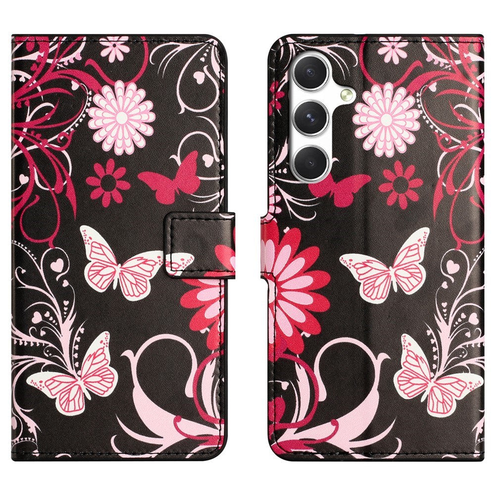Samsung Galaxy S26 FE EIDERWOOD Flip Deksel med Kortholder og Stativ Funksjon - Svart / Sommerfugler