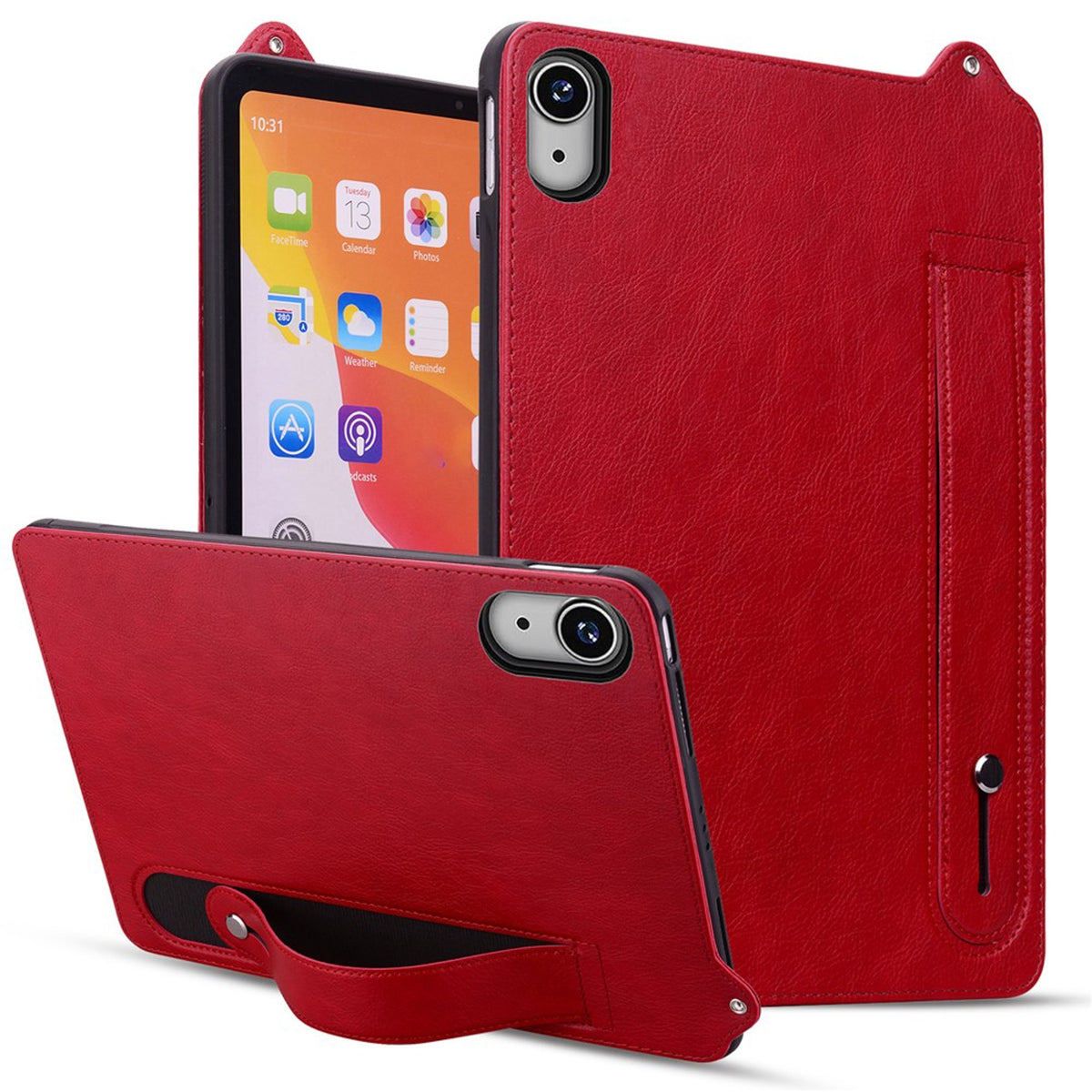 iPad Mini (2026) 8. Gen. EIDERWOOD Kunstskinn Bak Deksel m. Stropp Kickstand - Rød