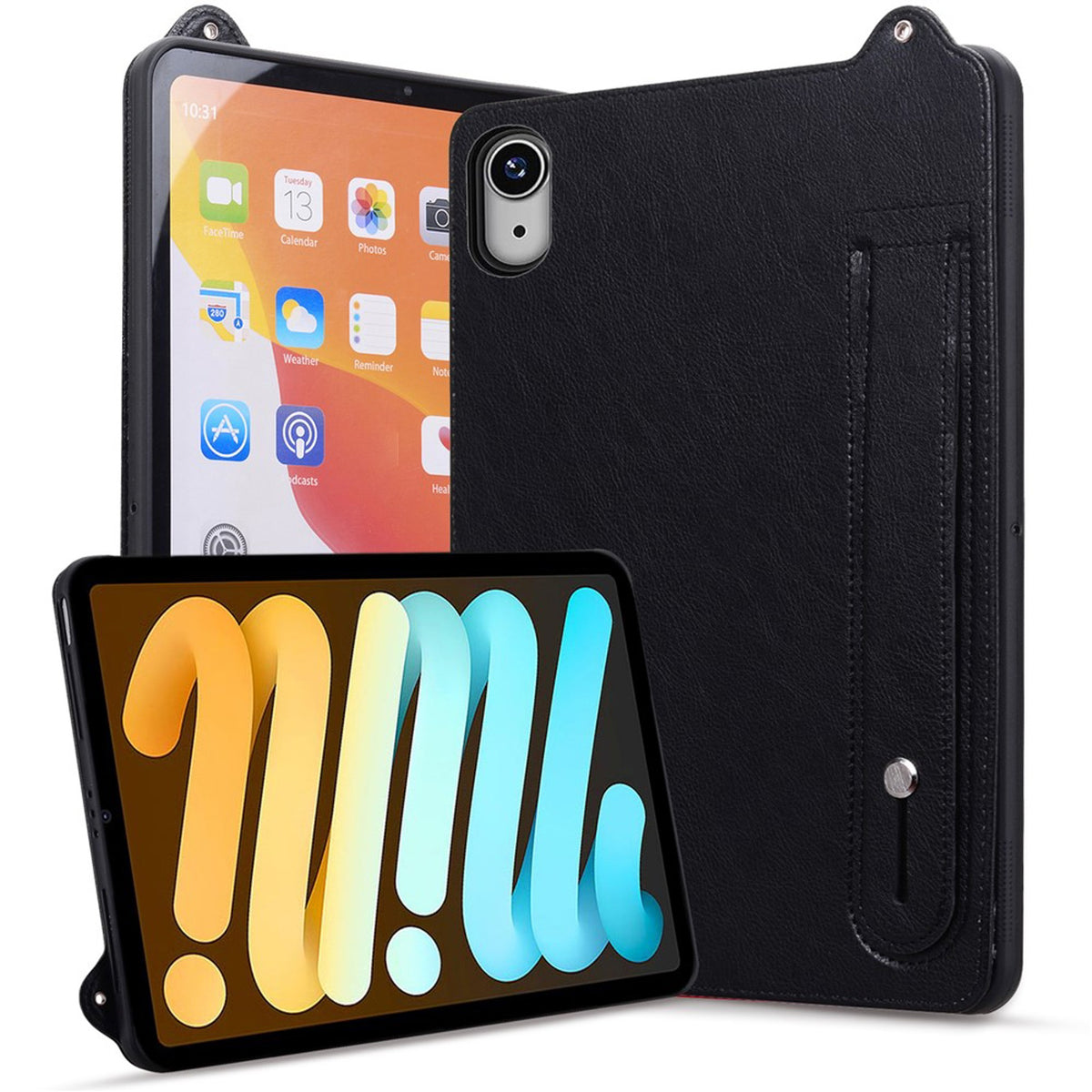 iPad Mini (2026) 8. Gen. EIDERWOOD Kunstskinn Bak Deksel m. Stropp Kickstand - Svart