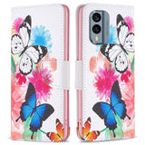 Nokia X30 Deksel i Kunstkinn med Lommebok og Trykk - Sommerfugler og Blomster