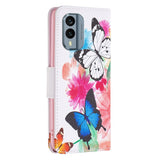 Nokia X30 Deksel i Kunstkinn med Lommebok og Trykk - Sommerfugler og Blomster