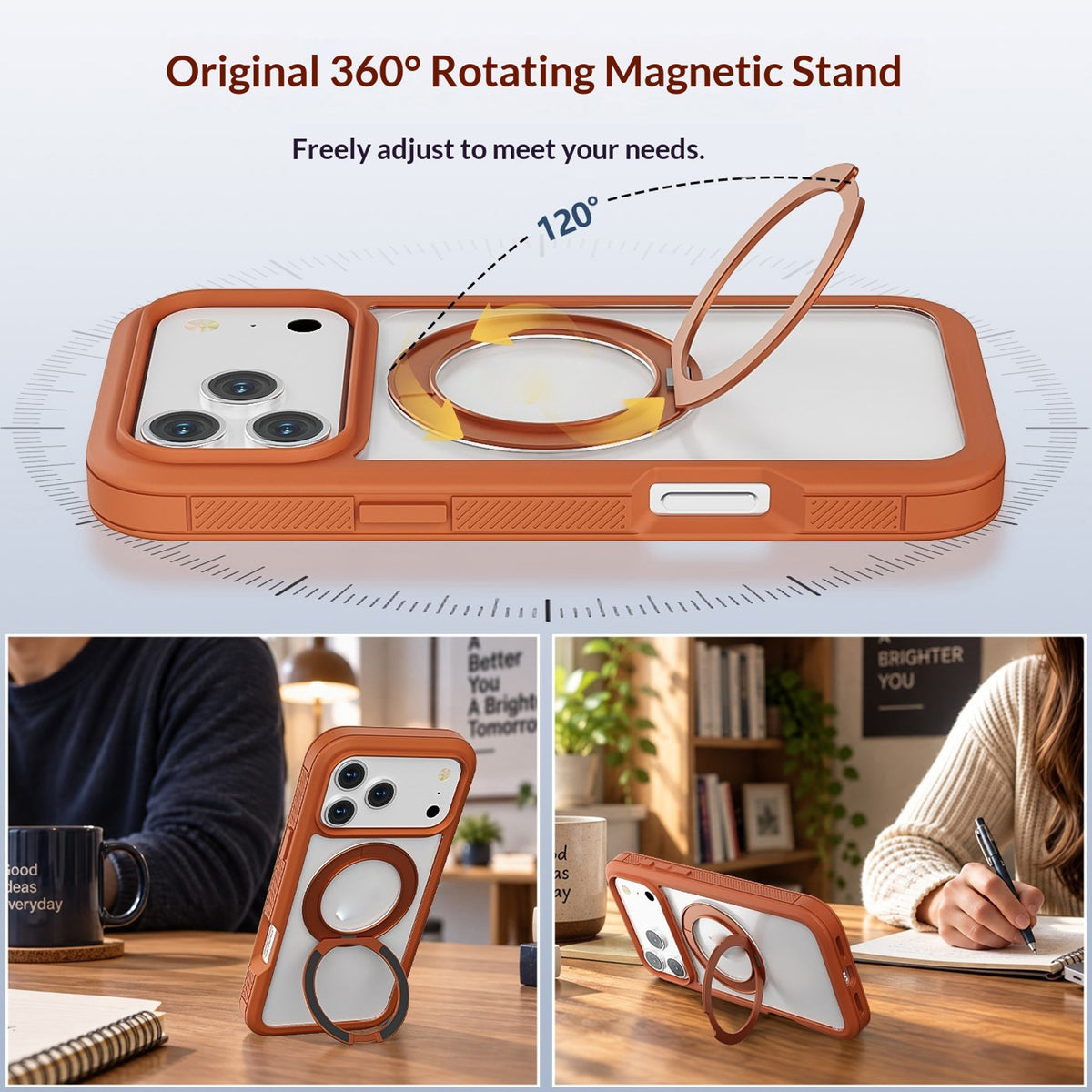 iPhone 18 Pro Max / 17 Pro Max EIDERWOOD Deksel med Skjermbeskyttelse og Stativfunksjon - MagSafe Kompatibel - Oransje / Gjennomsiktig