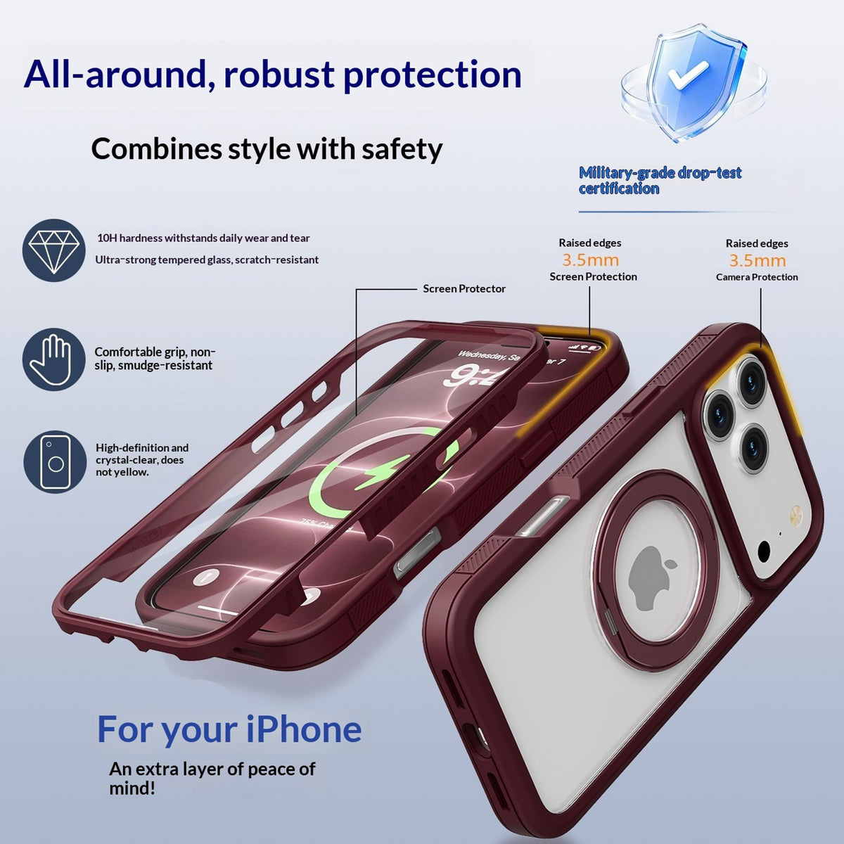 iPhone 18 Pro Max / 17 Pro Max EIDERWOOD Deksel med Skjermbeskyttelse og Stativfunksjon - MagSafe Kompatibel - Rød / Gjennomsiktig