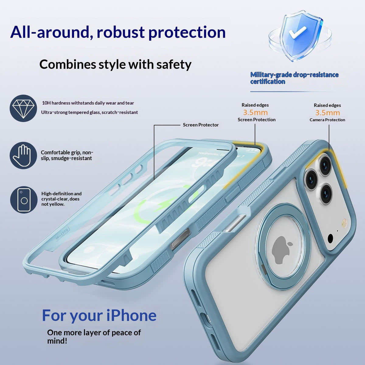 iPhone 18 Pro Max / 17 Pro Max EIDERWOOD Deksel med Skjermbeskyttelse og Stativfunksjon - MagSafe Kompatibel - Blå / Gjennomsiktig