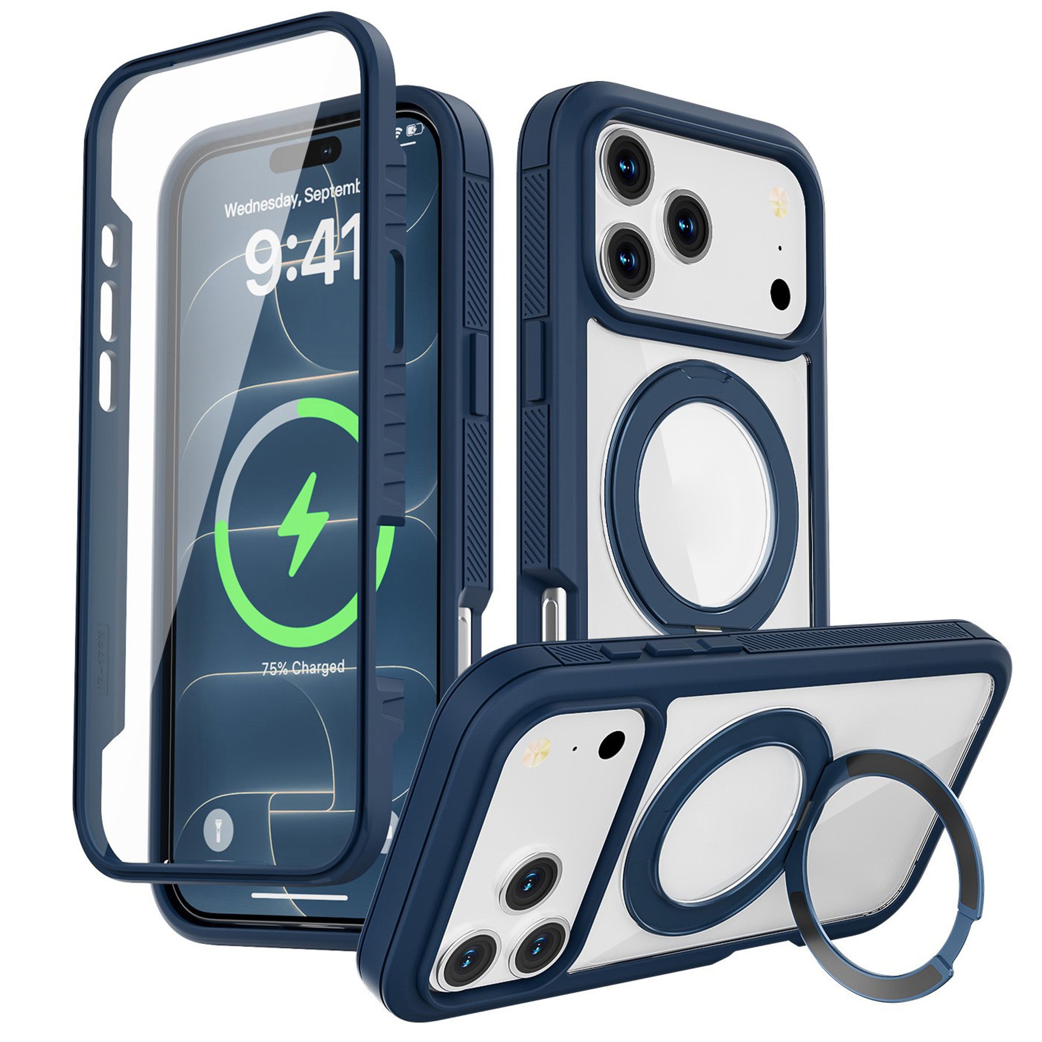 iPhone 18 Pro Max / 17 Pro Max EIDERWOOD Deksel med Skjermbeskyttelse og Stativfunksjon - MagSafe Kompatibel - Blå / Gjennomsiktig