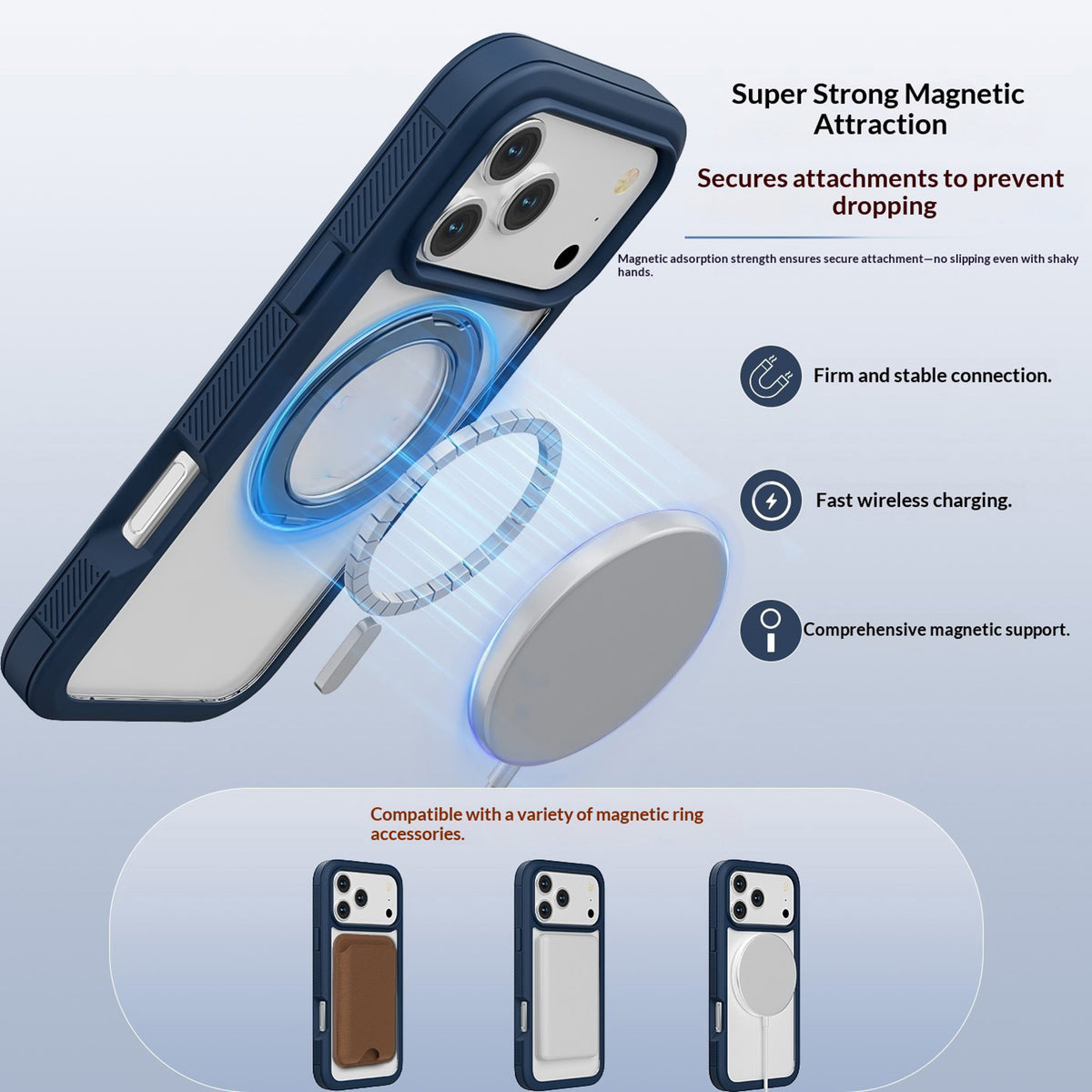 iPhone 18 Pro Max / 17 Pro Max EIDERWOOD Deksel med Skjermbeskyttelse og Stativfunksjon - MagSafe Kompatibel - Blå / Gjennomsiktig