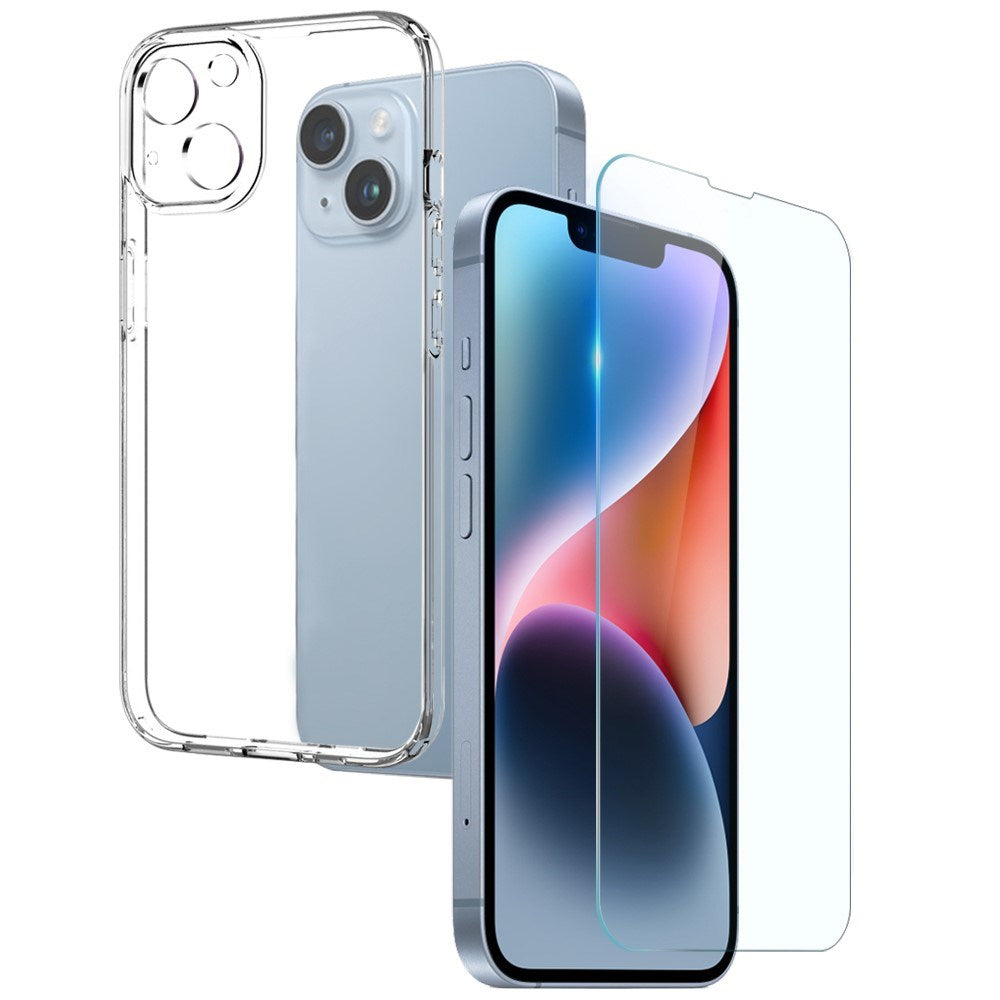 NORTHJO iPhone 14 2-i-1 Sett Fleksibelt Plast Deksel med Herdet Beskyttelsesglass - Gjennomsiktig