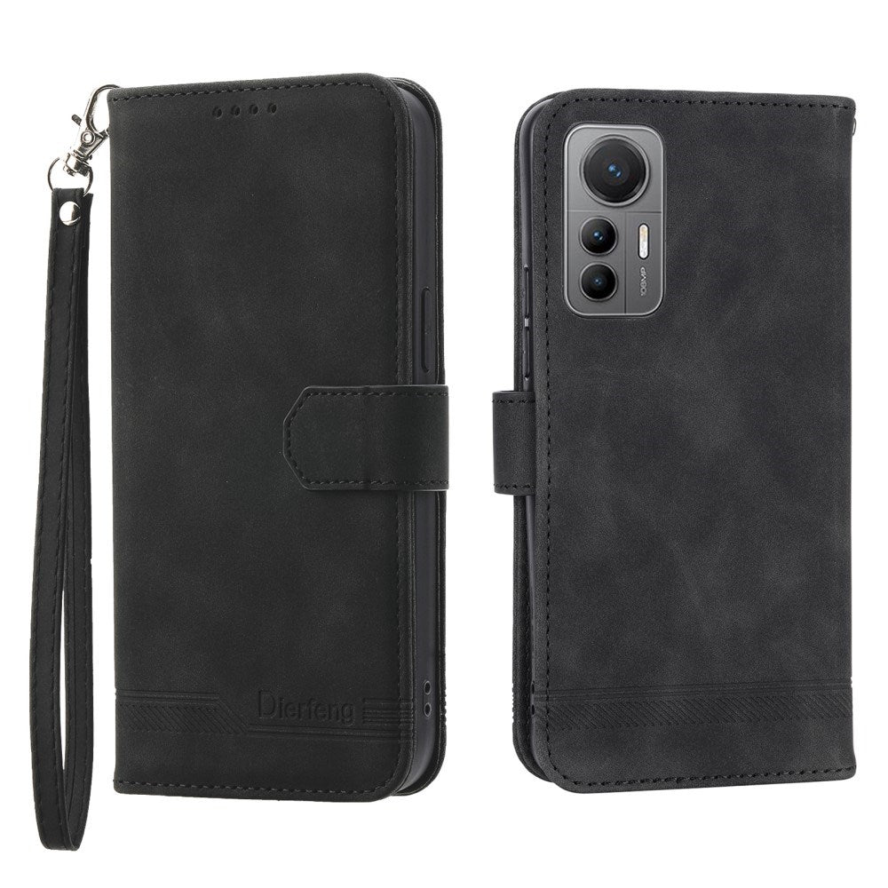 EIDERWOOD Xiaomi 12 Pro Kunstskinn Deksel med Lommebok og Stropp - Svart