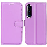 Sony Xperia 1 V Litchi Litchi Skinn Deksel m. Lommebok - Lilla
