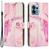 Motorola Edge 40 Pro Skinn Deksel med Lommebok & Stropp - Marmor - Rosa