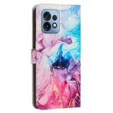 Motorola Edge 40 Pro Skinn Deksel med Lommebok & Stropp - Marmor - Blå / Lyserød / Lilla