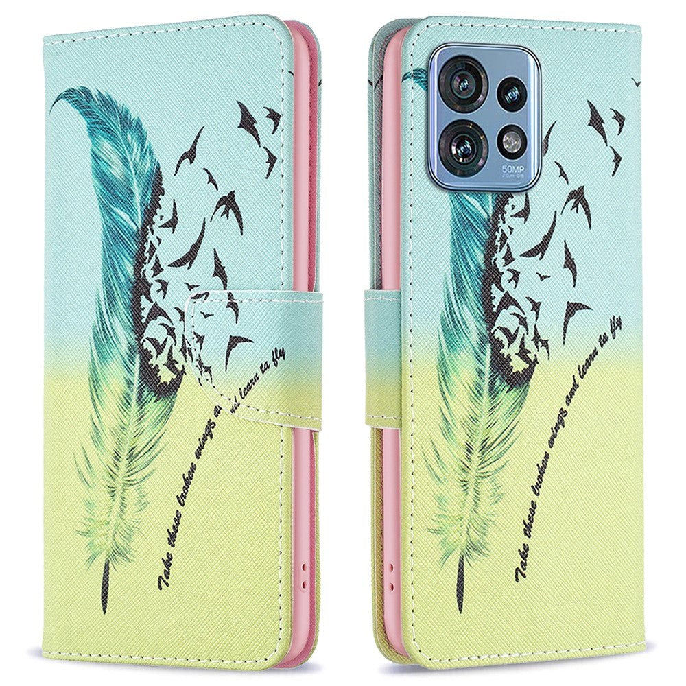 Motorola Edge 40 Pro Deksel i Kunstkinn med Lommebok og Trykk - Fjær