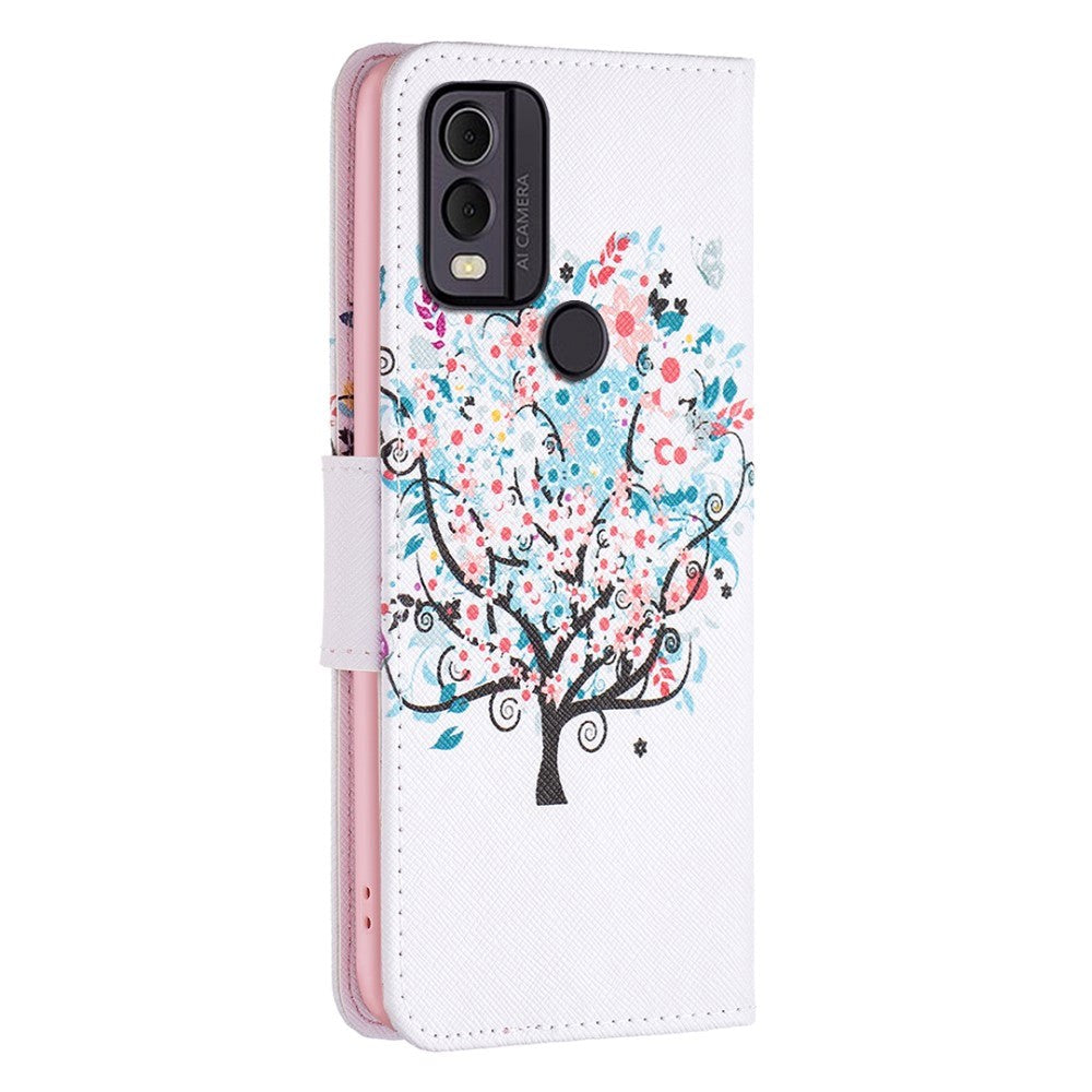 Nokia C22 Deksel i Kunstkinn med Lommebok og Trykk - Vårtre